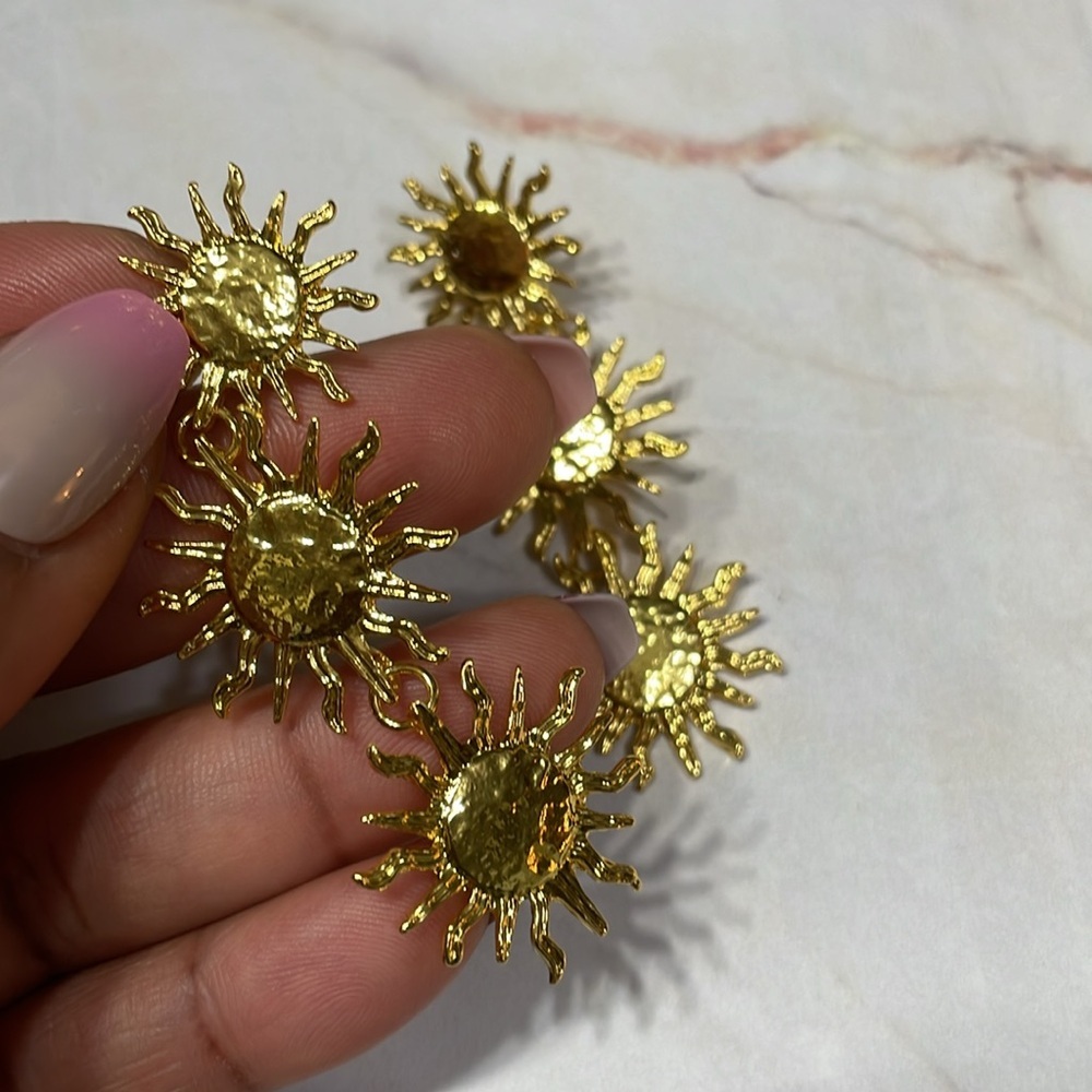 Gold Triple Sun Earrings - Picture 11 of 14